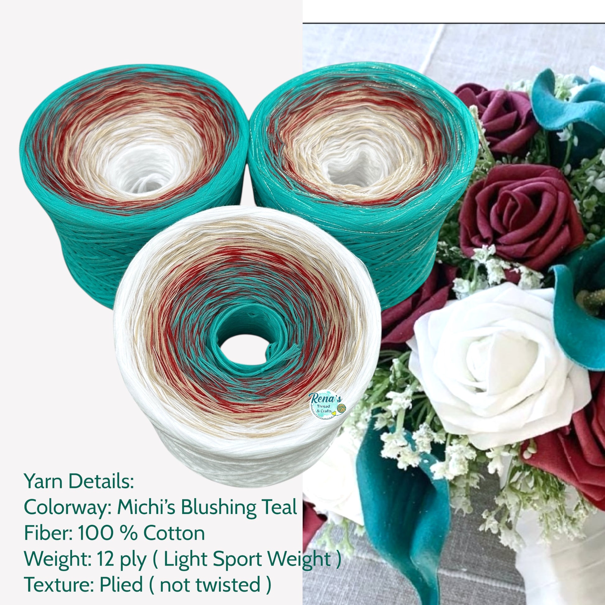 Michi’s Blushing Teal, Gradient Yarn - Rena'sThreadandCrafts