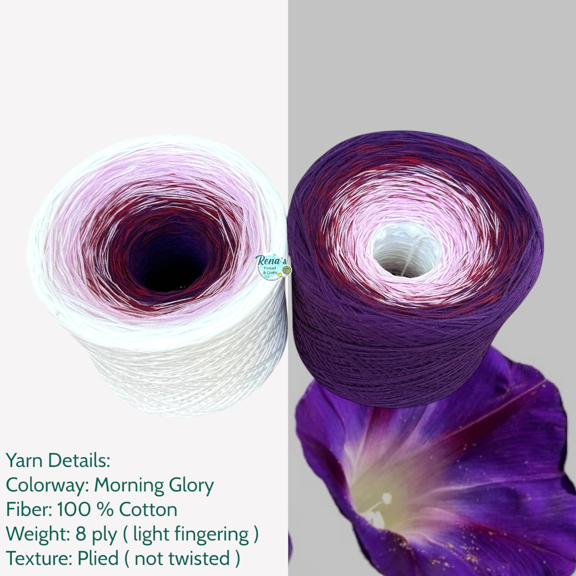 Morning Glory, September Birth Flower, Gradient Cotton Natural Fiber Yarn - Rena'sThreadandCrafts