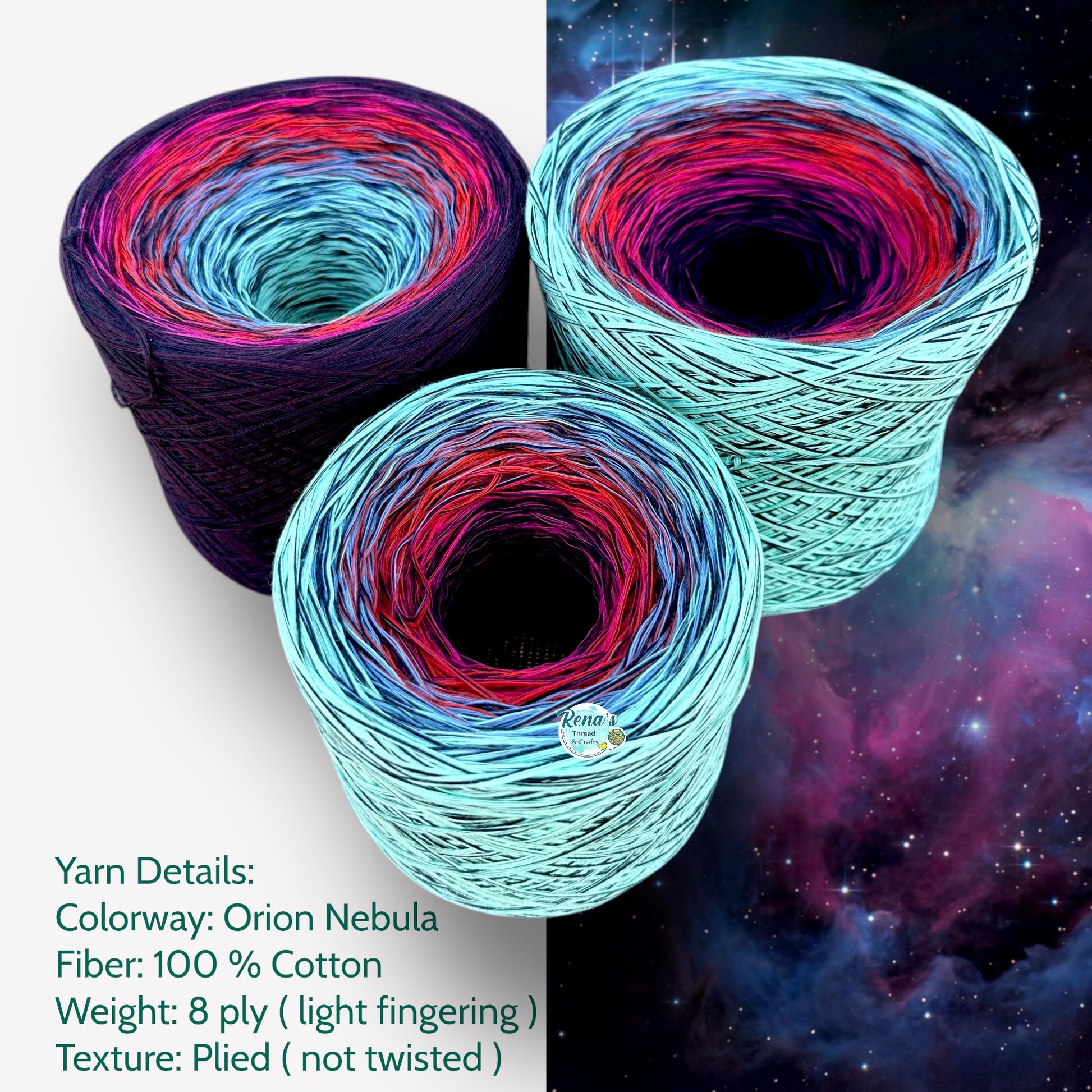 Orion Nebula, Gradient Cotton Natural Fiber Yarn - Rena'sThreadandCrafts