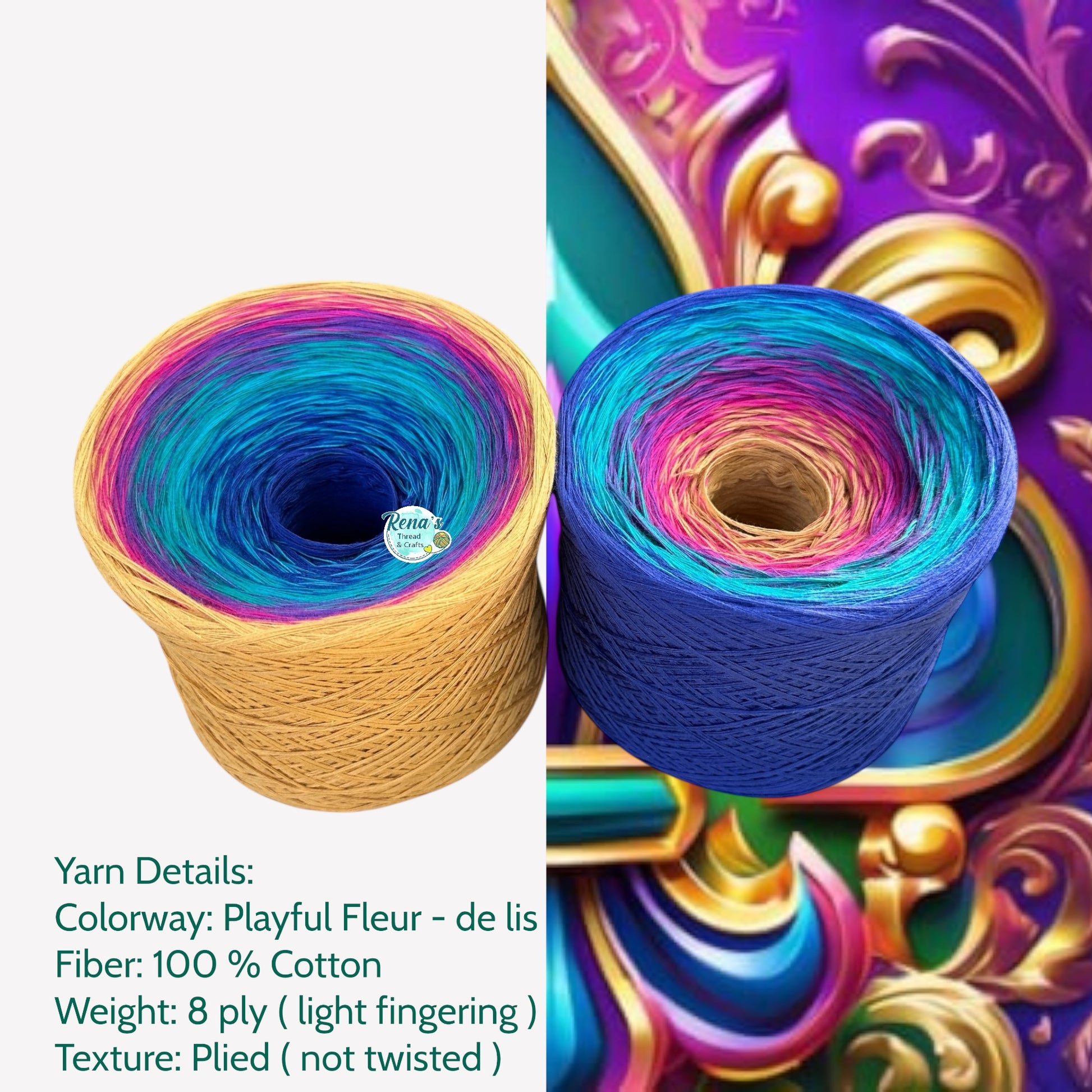 Playful Fleur - de lis, Gradient Cotton Natural Fiber Yarn - Rena'sThreadandCrafts