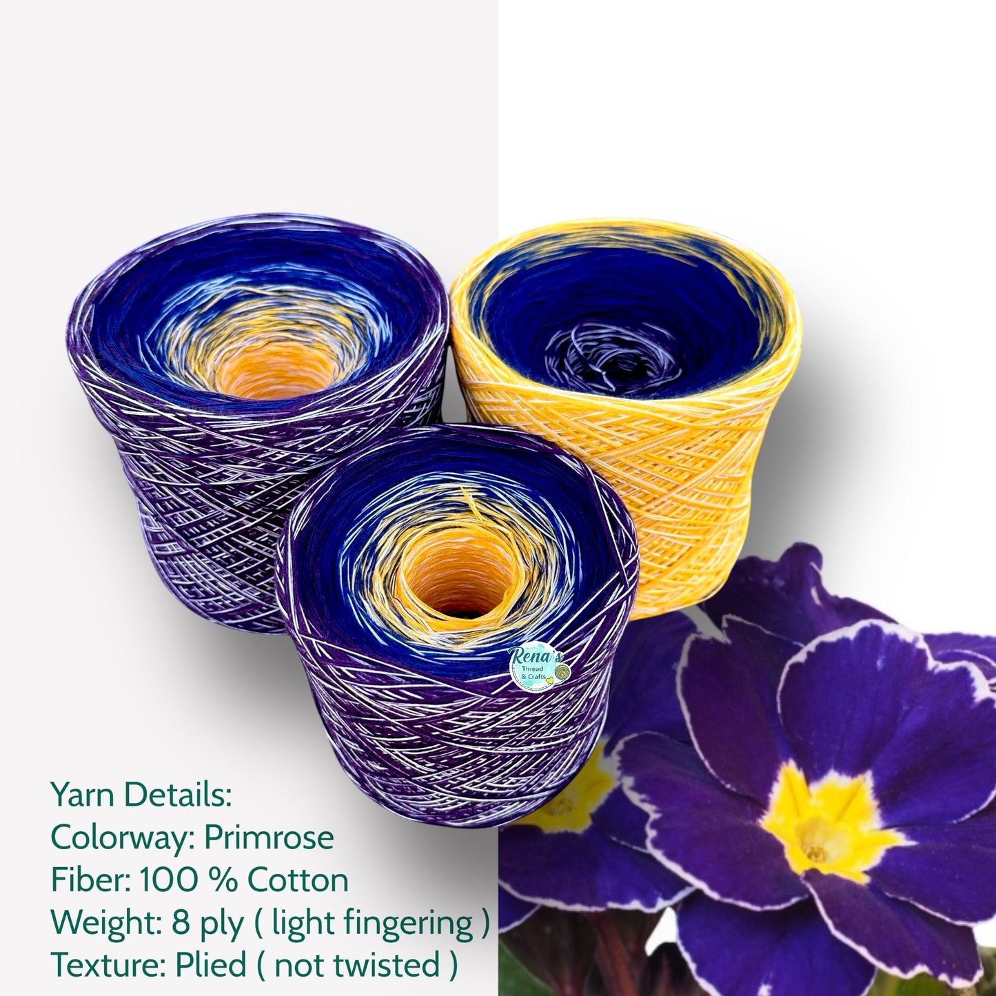 Primrose Violet, February Birth Flower, Gradient Cotton Natural Fiber Yarn - Rena'sThreadandCrafts