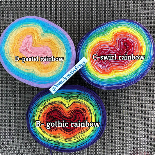 Rainbow Polyester 4PLY Gradient Cake Yarn-Polyester, 4PLY-Rena'sThreadandCrafts-A-regular rainbow-Rena'sThreadandCrafts