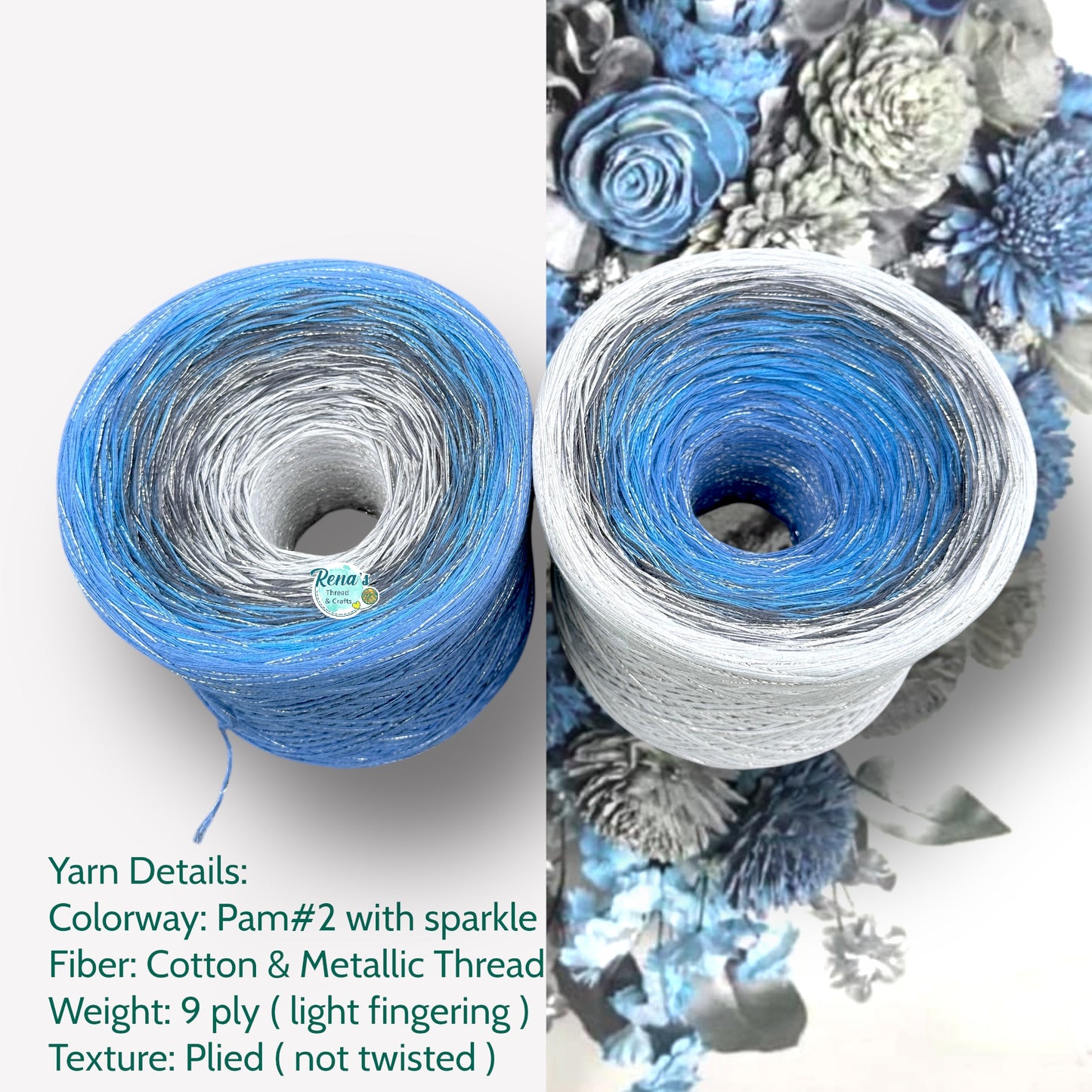 Tied With Love : Blue & Gray, Gradient Yarn With Sparkle - Rena'sThreadandCrafts