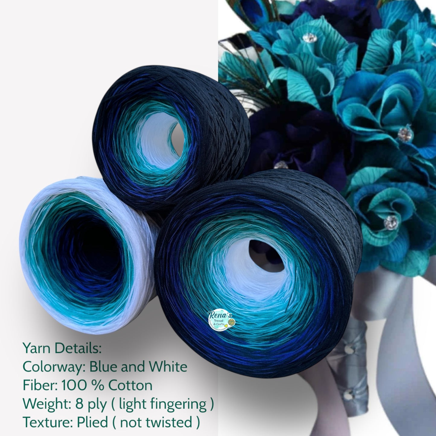 Tied With Love : Blue and White , Gradient Cotton Natural Fiber Yarn