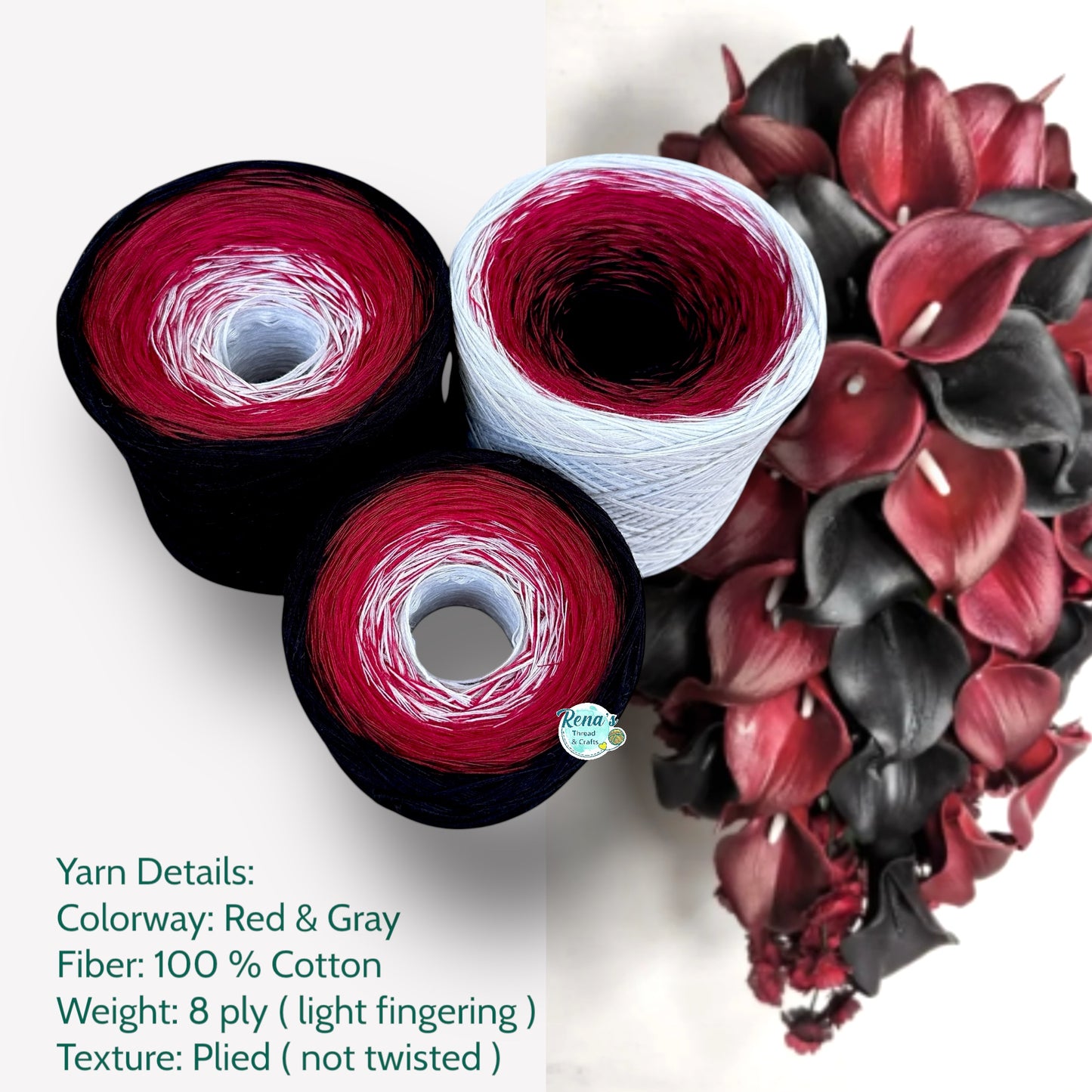 Tied With Love : Red & Gray, Gradient Cotton Natural Fiber Yarn
