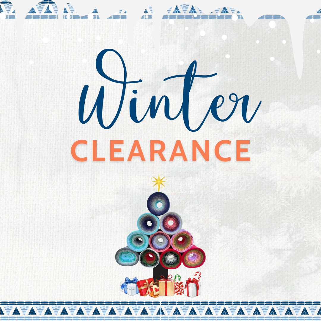 Winter Clearance Sale banner featuring a festive yarn