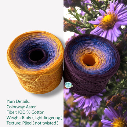 Aster, September Birth Flower, Gradient Cotton Natural Fiber Yarn - Rena'sThreadandCrafts