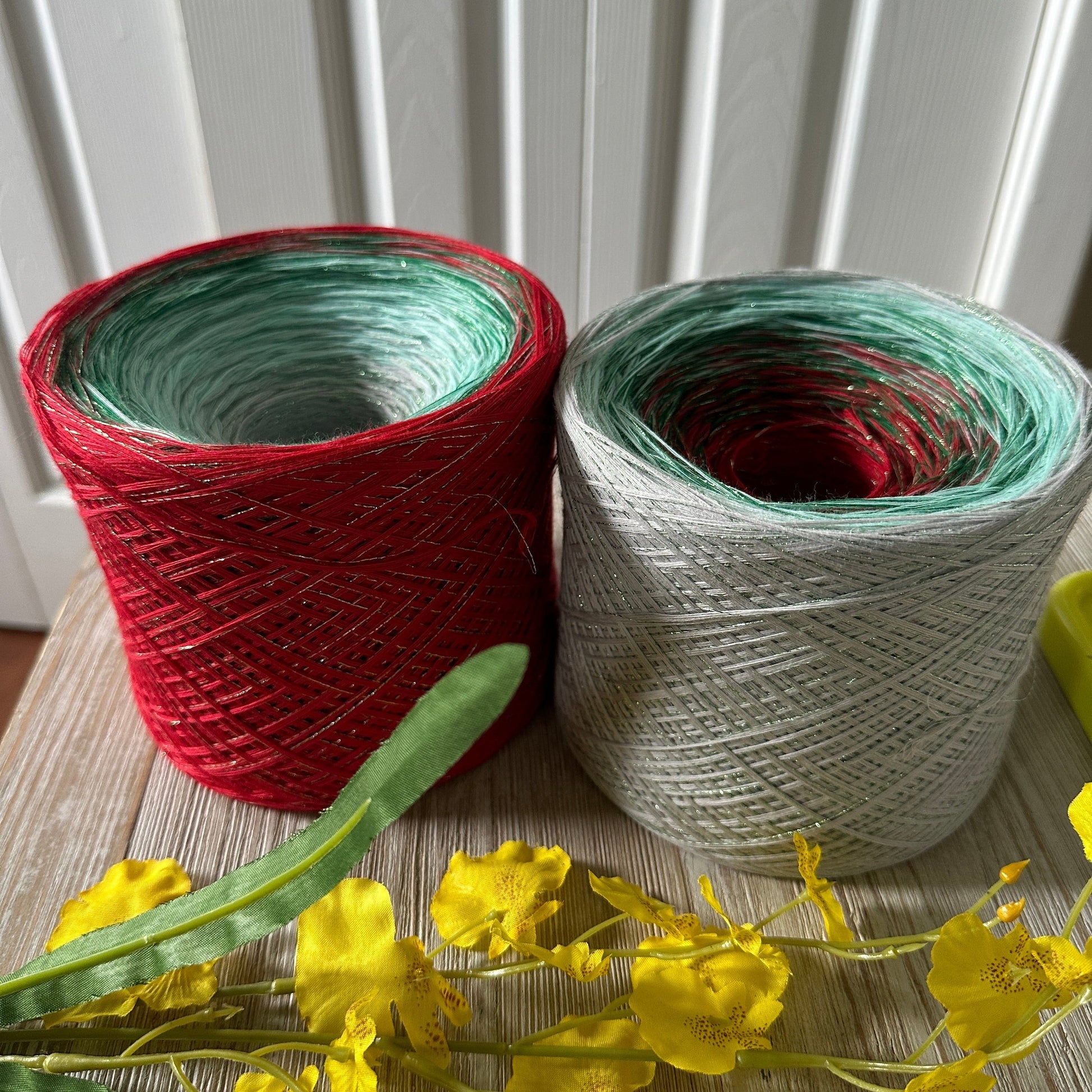 Christmas Yarn Inspired 9PLY Gradient Cake Yarn-Cotton Yarn, 8PLY , Sparkle-Rena'sThreadandCrafts-Red Color outside - Approx. 800-Rena&#39;sThreadandCrafts