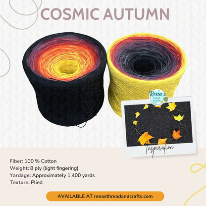 Cosmic Autumn, Gradient 8PLY Cotton Gradient Cake Yarn, Fingering Lace Natural Fiber-Cotton Yarn, 8PLY-Rena'sThreadandCrafts-Black-Rena&#39;sThreadandCrafts