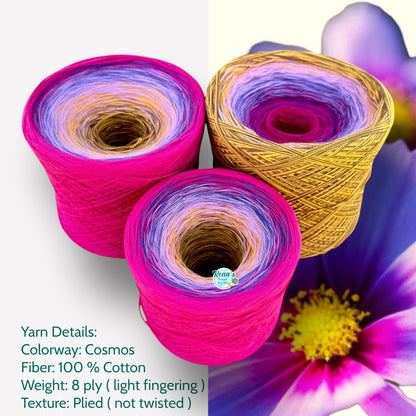 Cosmos, October Birth Flower, Gradient Cotton Natural Fiber Yarn