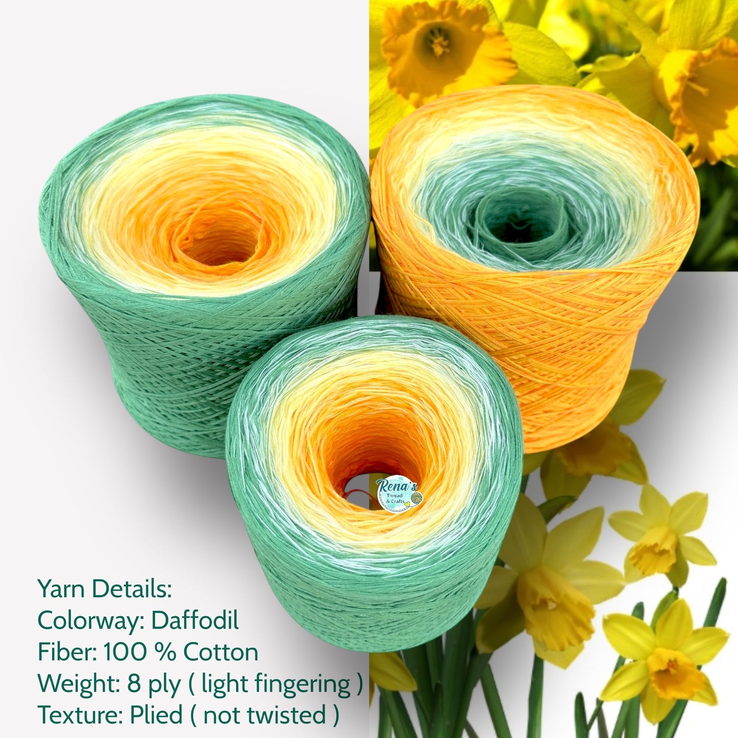 Daffodil, March Birth Flower, Gradient Cotton Natural Fiber Yarn