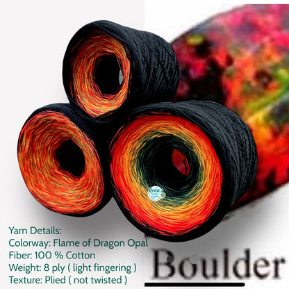 Flame of Dragon Opal, Gradient Cotton Natural Fiber Yarn