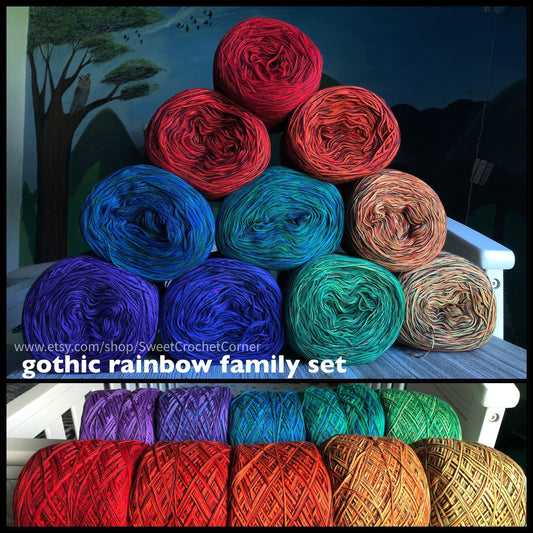 Gothic Rainbow Family Set 8PLY Cotton Gradient Cake Yarn-Cotton Yarn, 8PLY-Rena'sThreadandCrafts-Rena&#39;sThreadandCrafts