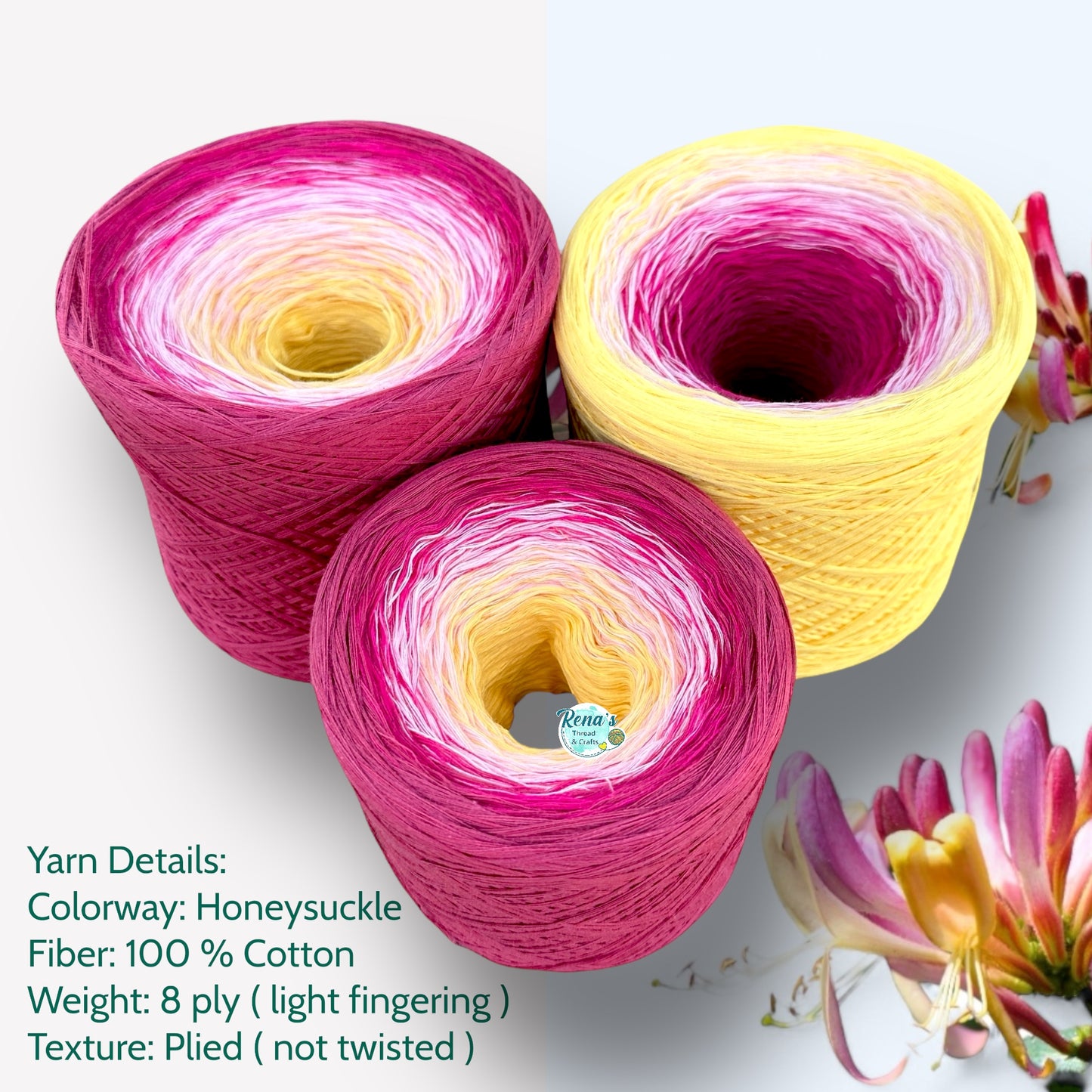 Honeysuckle, June Birth Flower, Gradient Cotton Natural Fiber Yarn