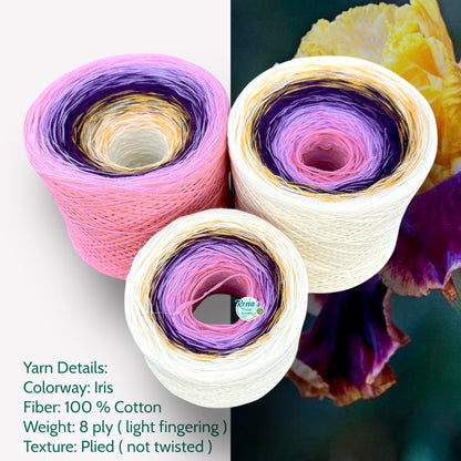 Iris , February Birth Flower, Gradient Cotton Natural Fiber Yarn