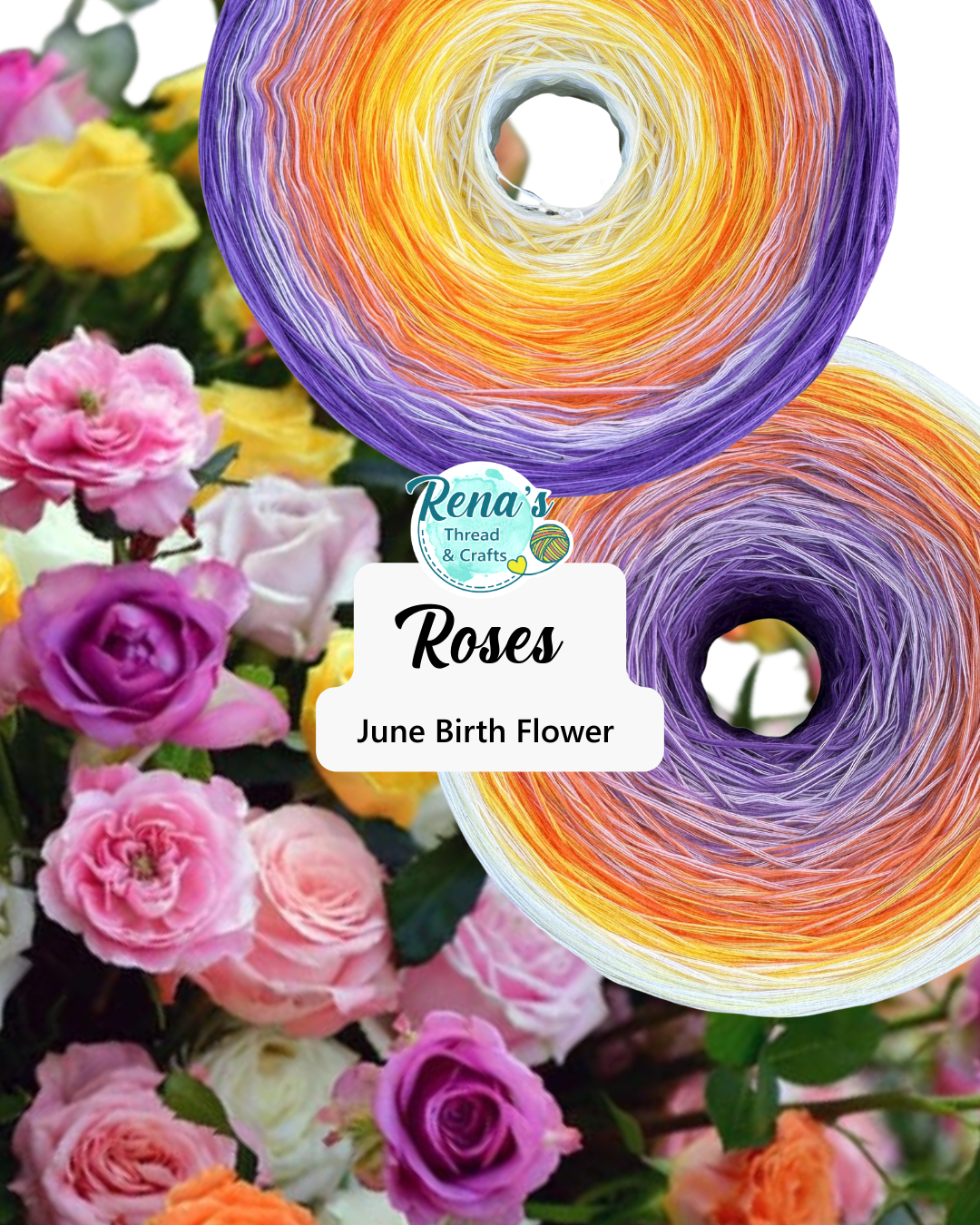 June - Roses, Gradient Cotton Natural Fiber Yarn - Rena'sThreadandCrafts