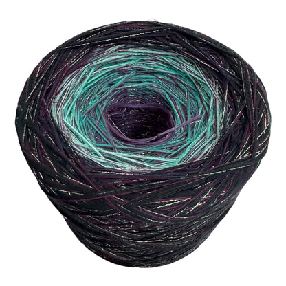 Michi Purple Teal Mix, Gradient Cotton Natural Fiber Yarn-YARN-Purple center with added sparkle thread-Renas Thread and Crafts