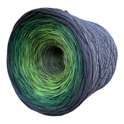 Misty Evergreen, Gradient 8PLY Cotton Gradient Cake Yarn, Fingering Lace Weight, Natural Fiber-Rena'sThreadandCrafts-Gray outside - Approx. 800-Renas Thread and Crafts