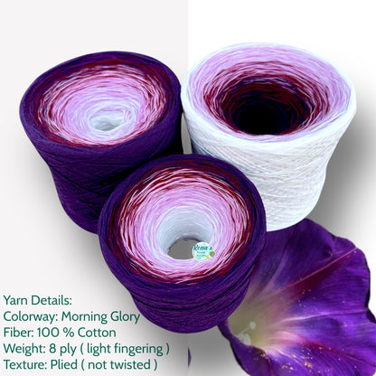 Morning Glory, September Birth Flower, Gradient Cotton Natural Fiber Yarn