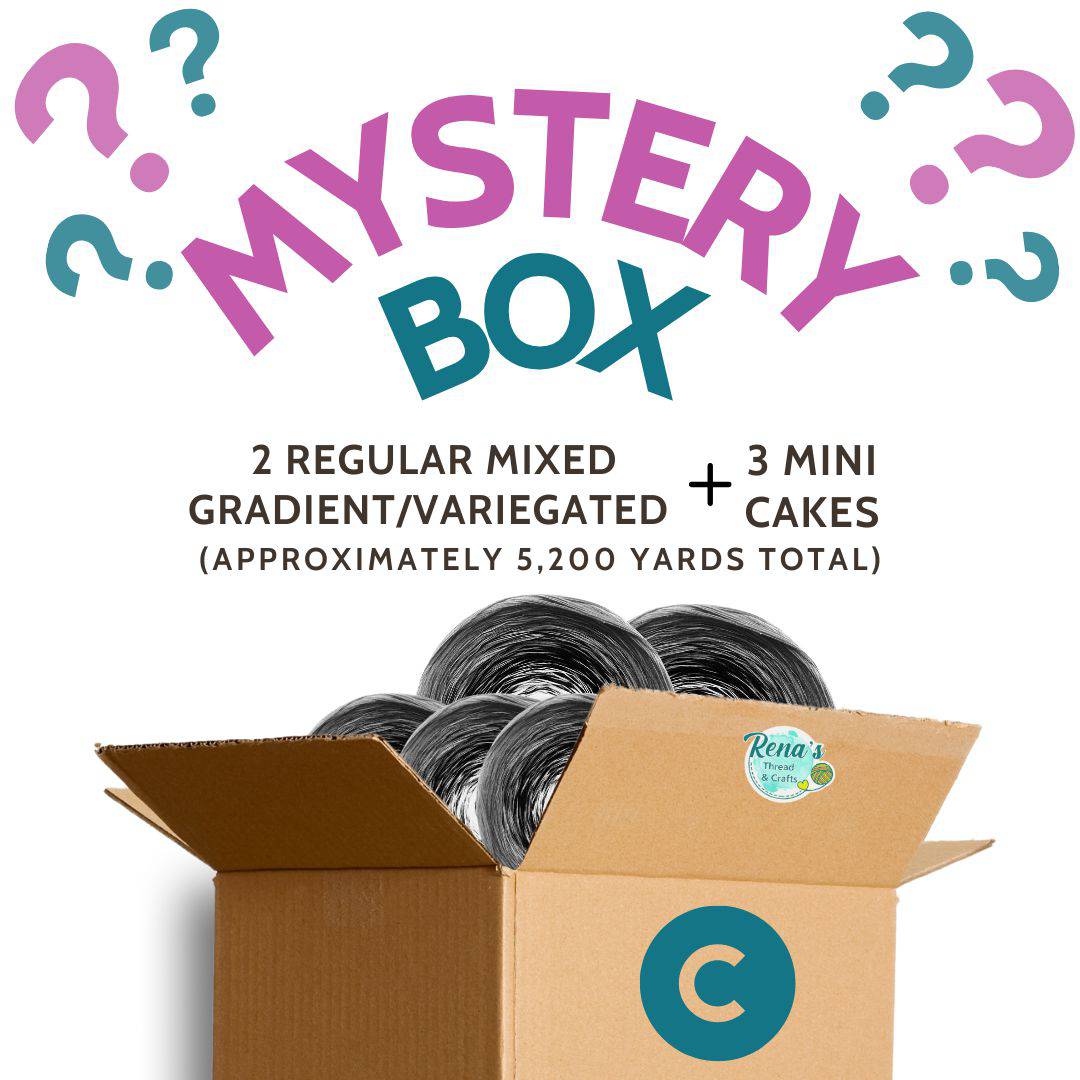 Mystery Yarn Box – Surprise Gift for Knitters, Crocheters, & Crafters, Ready To Ship-YARN-Box C- 1 Regular Sized of Gradient and 1 Variegated and 3 Mini Sized Cake-Renas Thread and Crafts