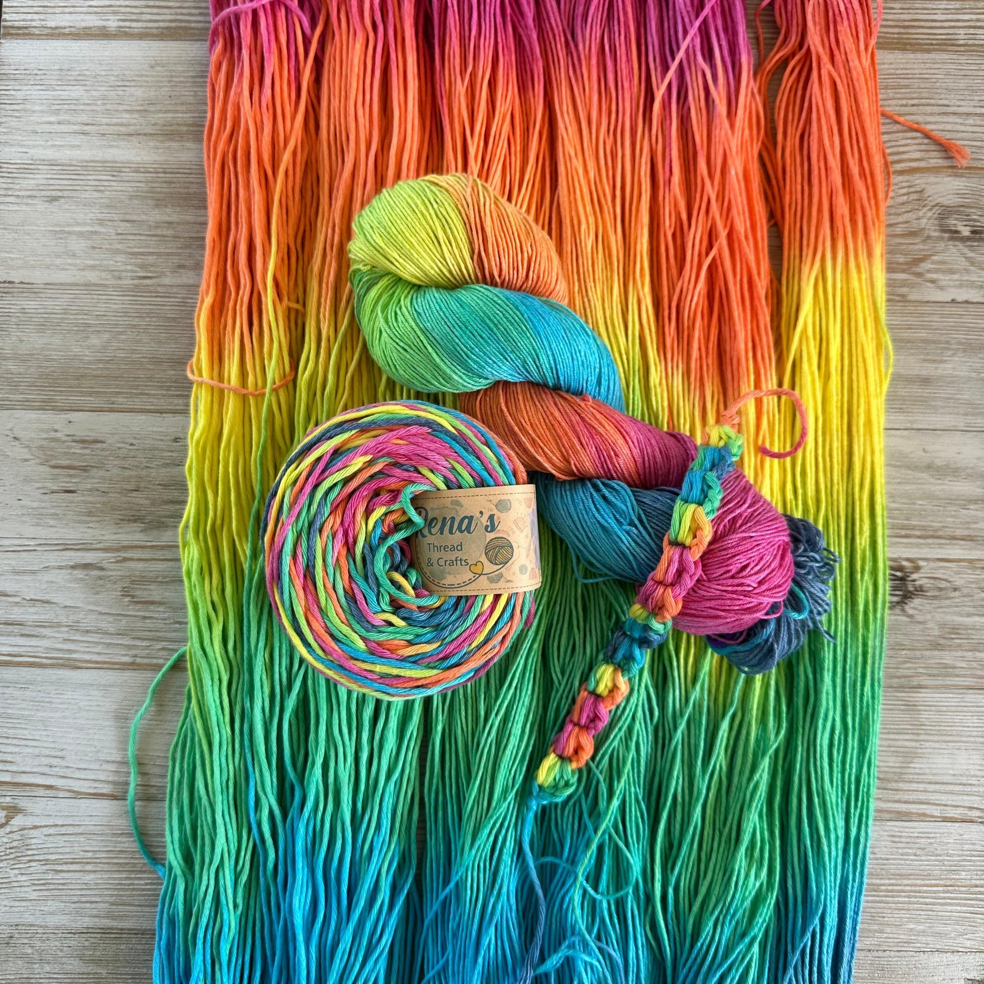 Neon Fiesta, Hand Dyed Cotton Natural Fiber Yarn-YARN-RenasThreadandCrafts-RenasThreadandCrafts