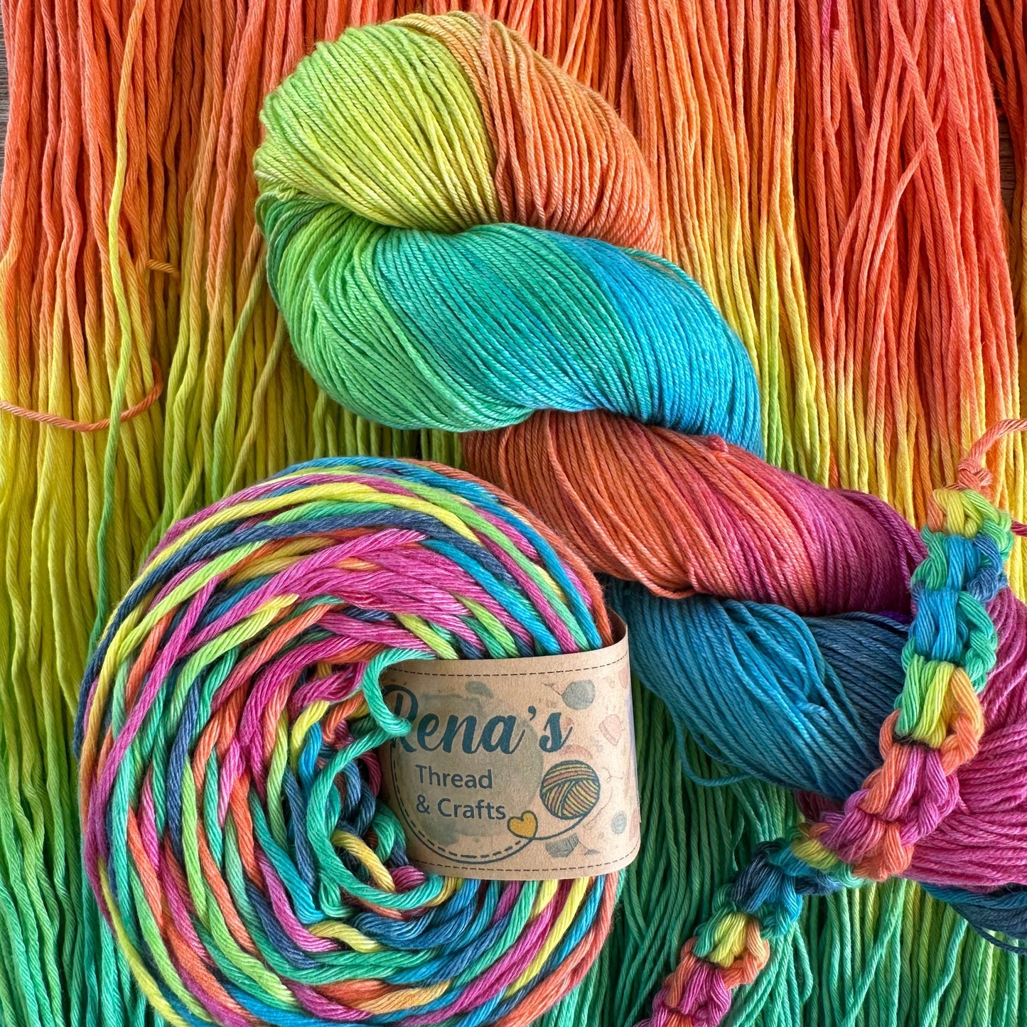 Neon Fiesta, Hand Dyed Cotton Natural Fiber Yarn-YARN-RenasThreadandCrafts-RenasThreadandCrafts