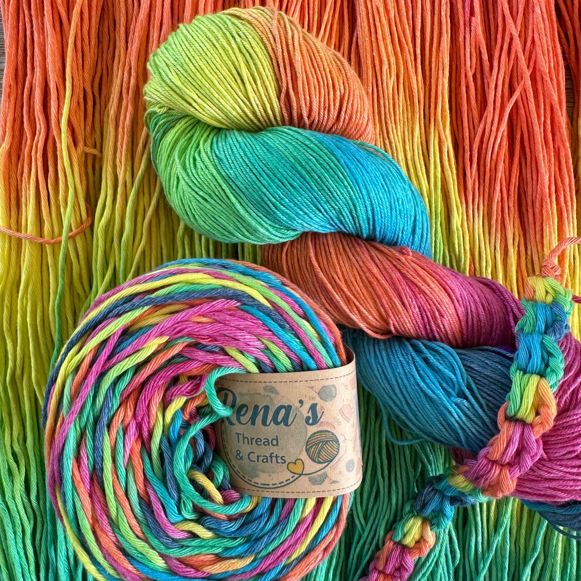 Neon Fiesta, Hand Dyed Cotton Natural Fiber Yarn-YARN-RenasThreadandCrafts-RenasThreadandCrafts