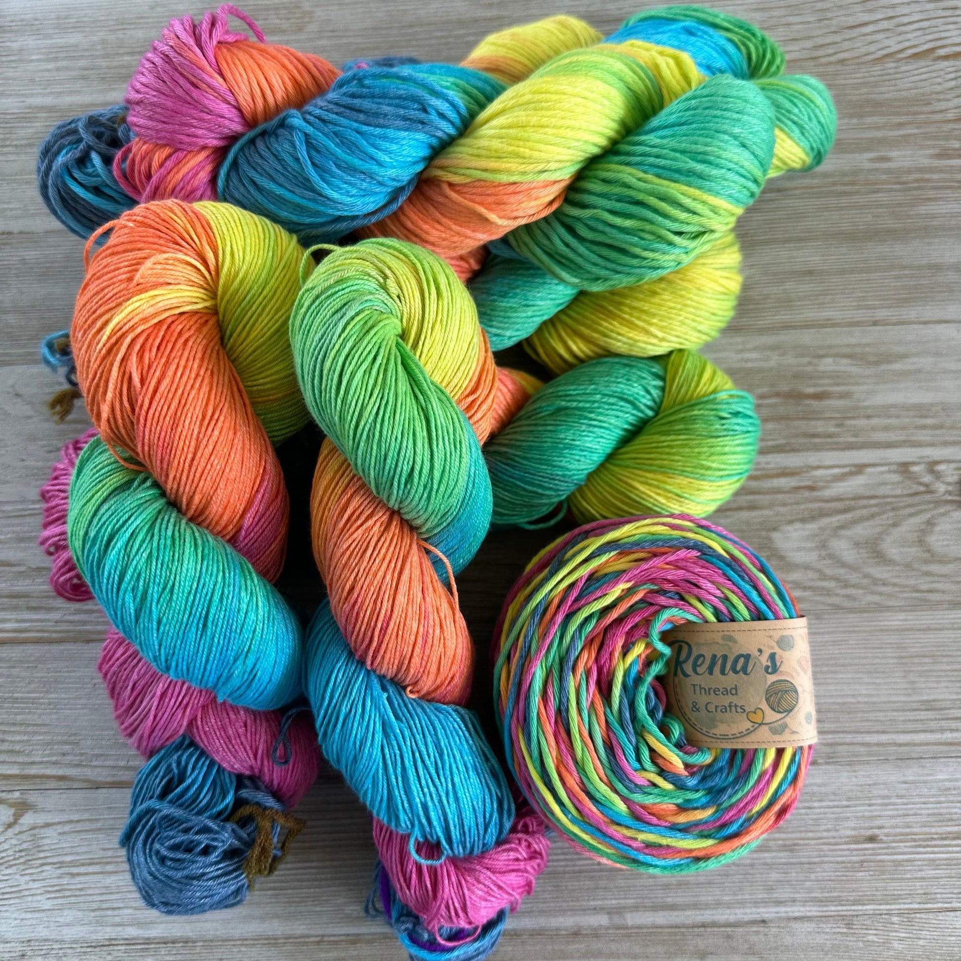 Neon Fiesta, Hand Dyed Cotton Natural Fiber Yarn-YARN-RenasThreadandCrafts-RenasThreadandCrafts