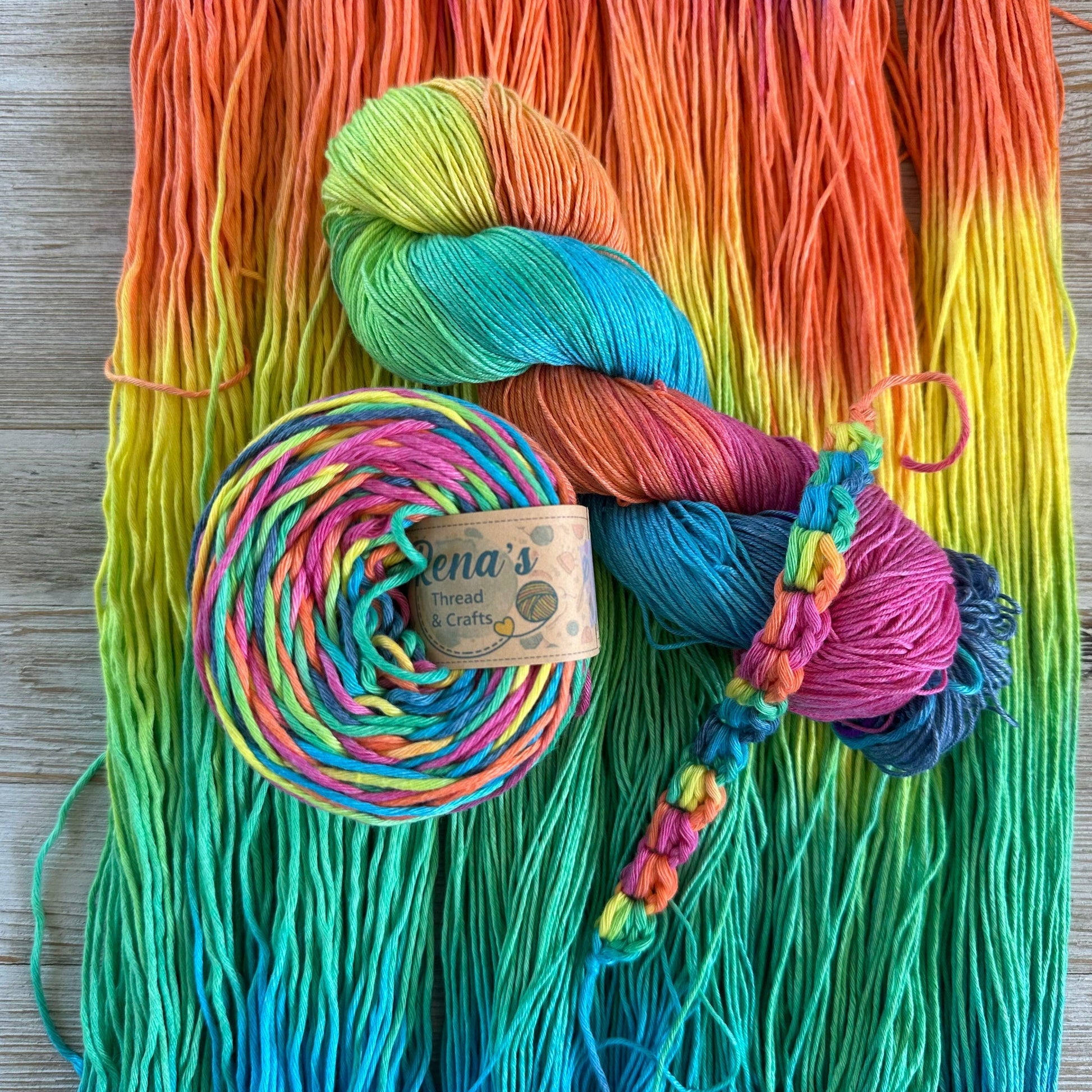 Neon Fiesta, Hand Dyed Cotton Natural Fiber Yarn-YARN-RenasThreadandCrafts-RenasThreadandCrafts