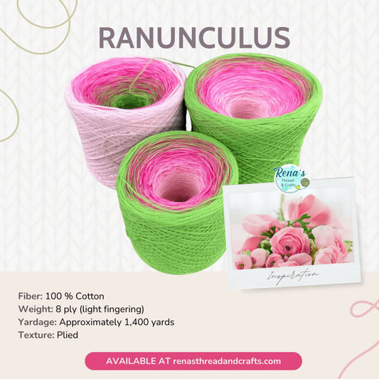Ranunculus, Gradient 8PLY Cotton Gradient Cake Yarn, Fingering Lace Natural Fiber-Rena'sThreadandCrafts-Light Center Color - Approx. 800-Rena&#39;sThreadandCrafts