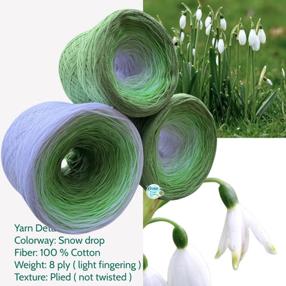 Snow Drop, January Birth Flower, Gradient Cotton Natural Fiber Yarn - Rena'sThreadandCrafts