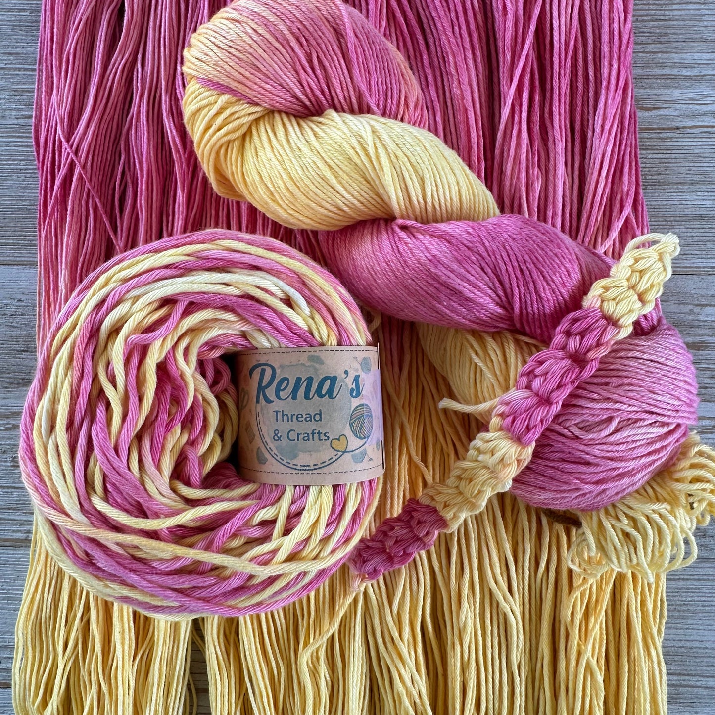 Strawberry Lemonade, Hand Dyed Cotton Natural Fiber Yarn-YARN-RenasThreadandCrafts-RenasThreadandCrafts