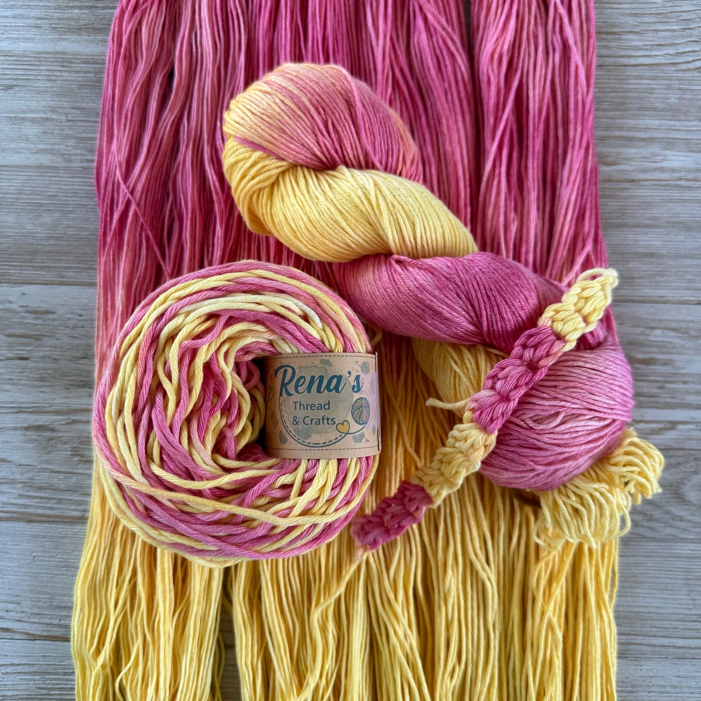 Strawberry Lemonade, Hand Dyed Cotton Natural Fiber Yarn-YARN-RenasThreadandCrafts-RenasThreadandCrafts