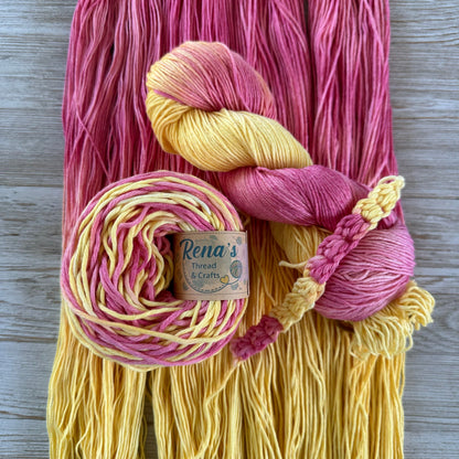 Strawberry Lemonade, Hand Dyed Cotton Natural Fiber Yarn-YARN-RenasThreadandCrafts-RenasThreadandCrafts