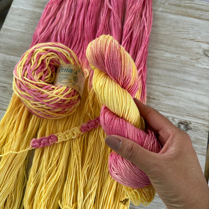 Strawberry Lemonade, Hand Dyed Cotton Natural Fiber Yarn-YARN-RenasThreadandCrafts-RenasThreadandCrafts