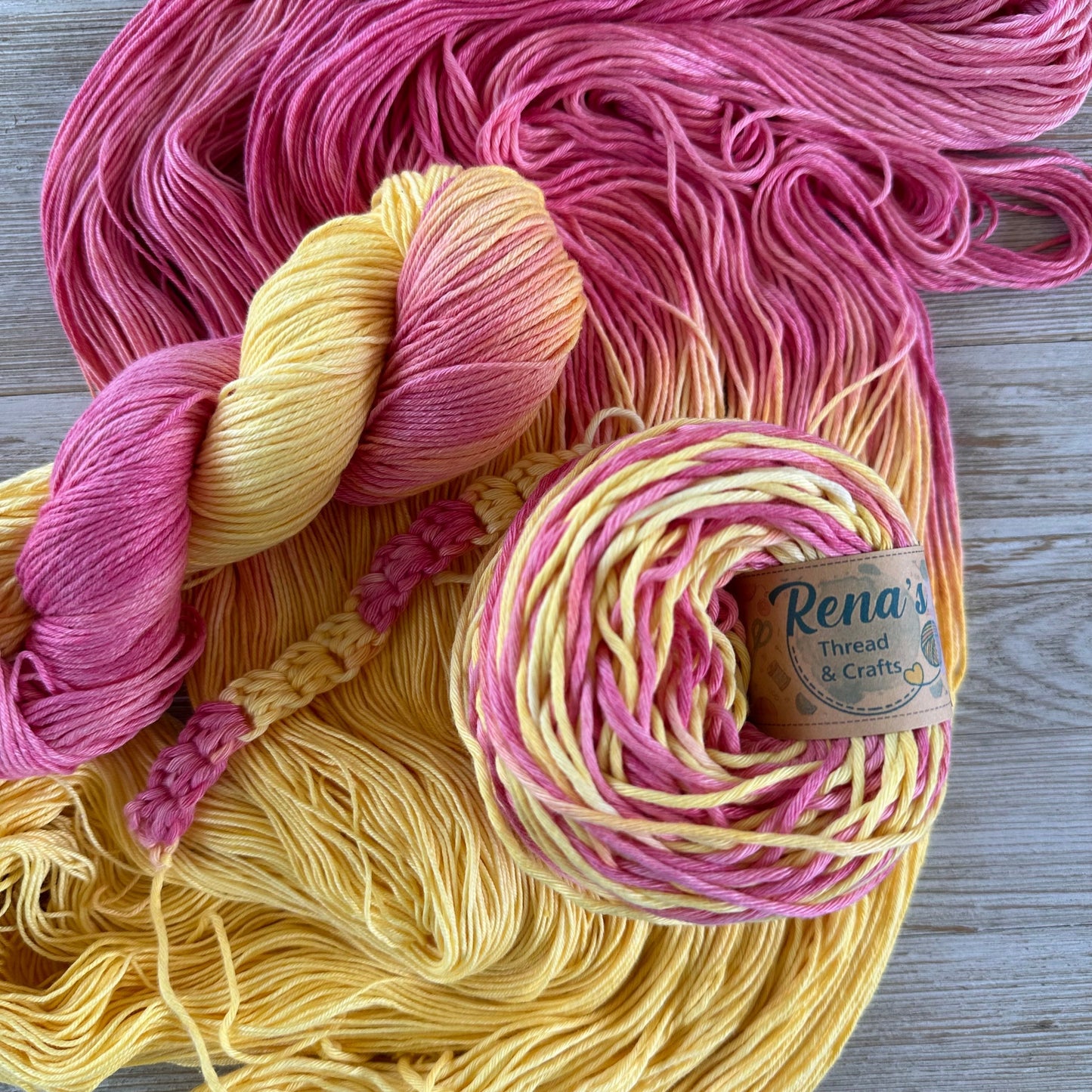 Strawberry Lemonade, Hand Dyed Cotton Natural Fiber Yarn-YARN-RenasThreadandCrafts-RenasThreadandCrafts