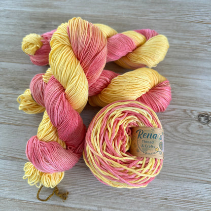 Strawberry Lemonade, Hand Dyed Cotton Natural Fiber Yarn-YARN-RenasThreadandCrafts-RenasThreadandCrafts