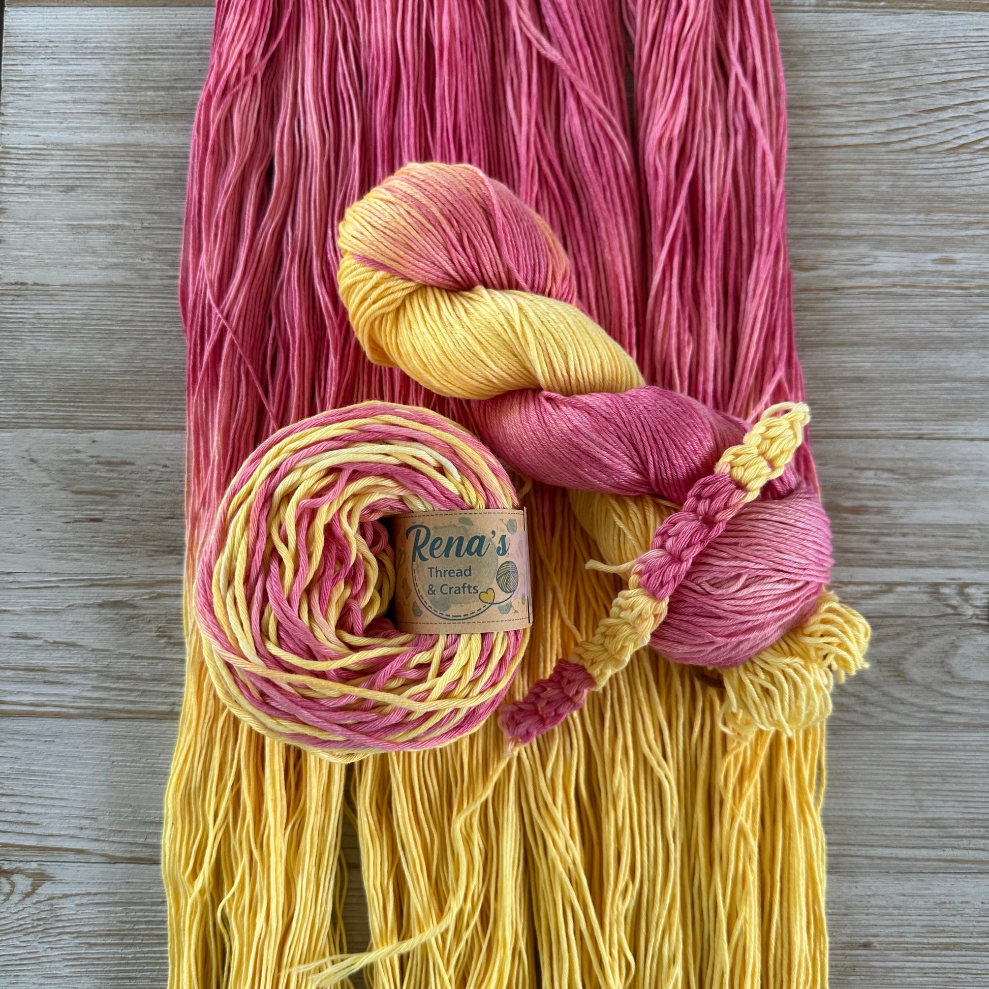 Strawberry Lemonade, Hand Dyed Cotton Natural Fiber Yarn-YARN-RenasThreadandCrafts-RenasThreadandCrafts