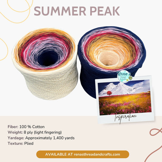 Summer Peak, Gradient 8PLY Cotton Gradient Cake Yarn, Fingering Lace Natural Fiber-Cotton Yarn, 8PLY-Rena'sThreadandCrafts-Light-Rena&#39;sThreadandCrafts