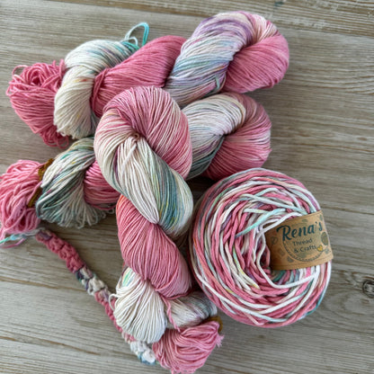 Summer Pink, Hand Dyed Cotton Natural Fiber Yarn-YARN-RenasThreadandCrafts-RenasThreadandCrafts