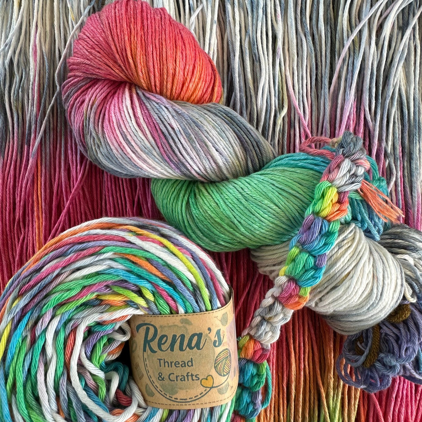 Twisted Rainbow, Hand Dyed Cotton Natural Fiber Yarn-YARN-RenasThreadandCrafts-RenasThreadandCrafts