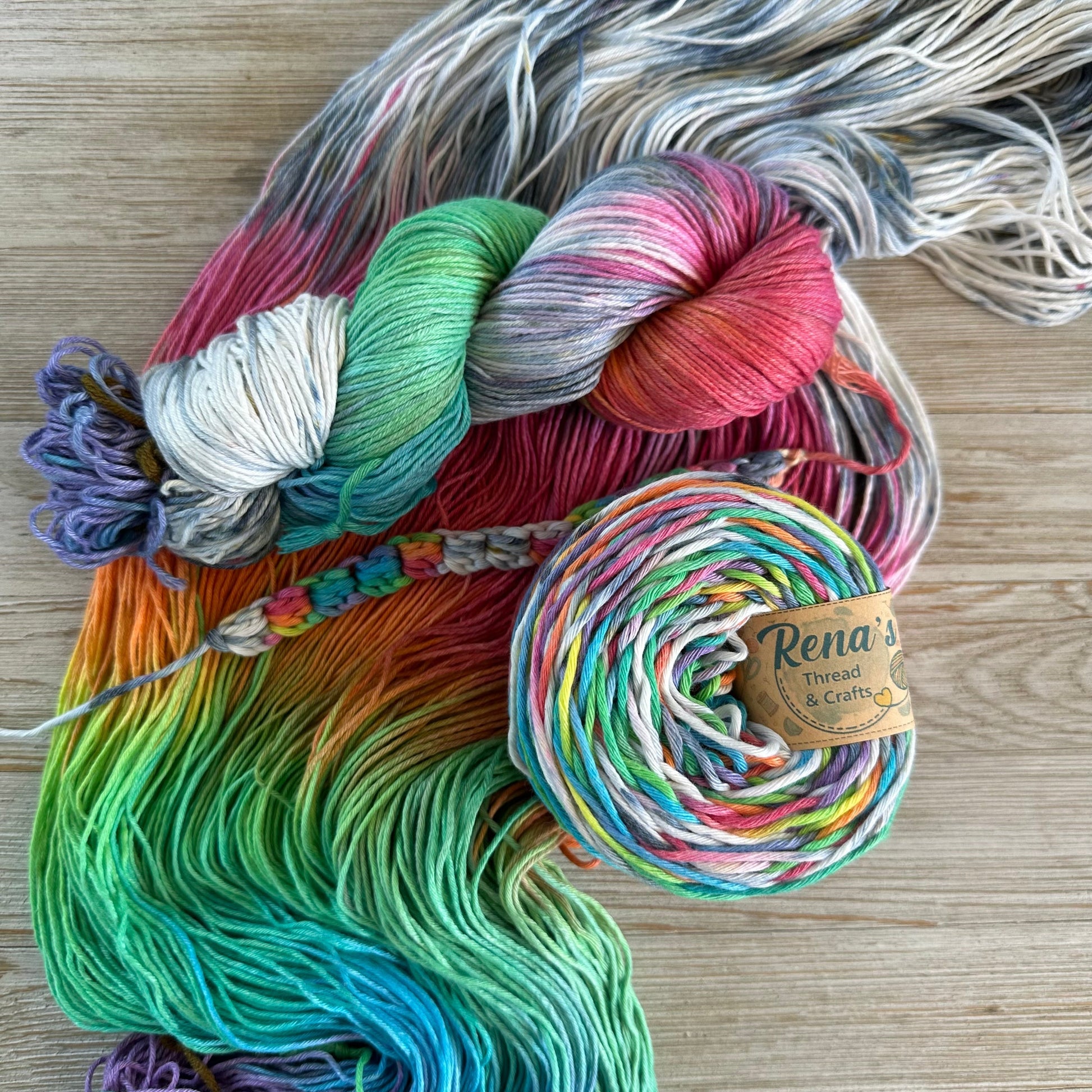 Twisted Rainbow, Hand Dyed Cotton Natural Fiber Yarn-YARN-RenasThreadandCrafts-RenasThreadandCrafts