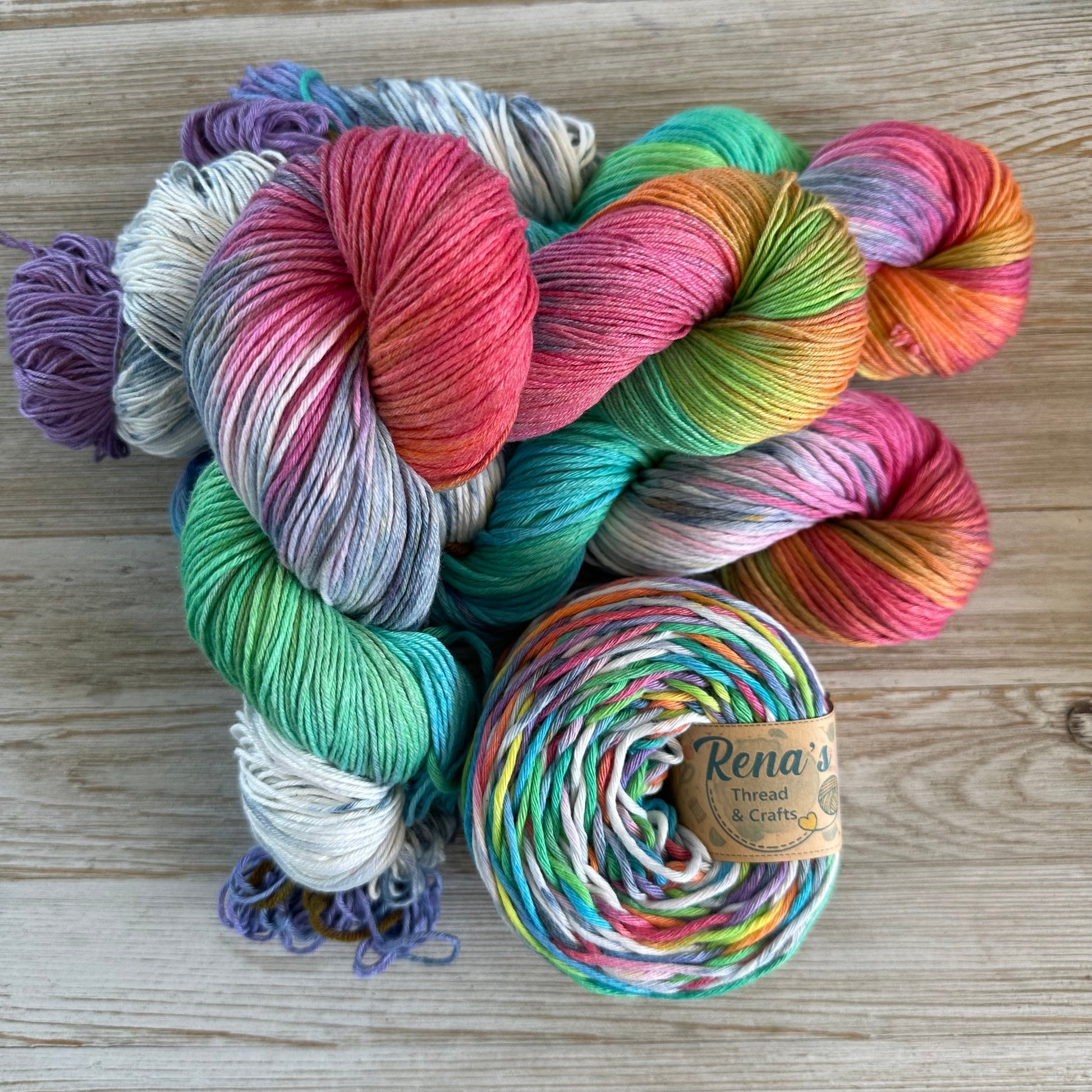 Twisted Rainbow, Hand Dyed Cotton Natural Fiber Yarn-YARN-RenasThreadandCrafts-RenasThreadandCrafts