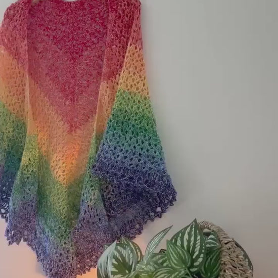 Handmade Shawl, Rainbow color Shawl, soft cotton lightweight Shawl, Crocheted , Ready to ship, handmade gift, ready to ship