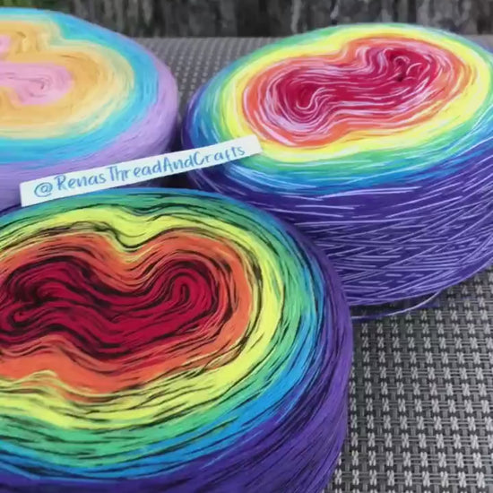 Rainbow Polyester Gradient Cotton Cake Yarn, fingering weight yarn, Option A- regular rainbow, B- Gothic Rainbow, C- Swirl Rainbow