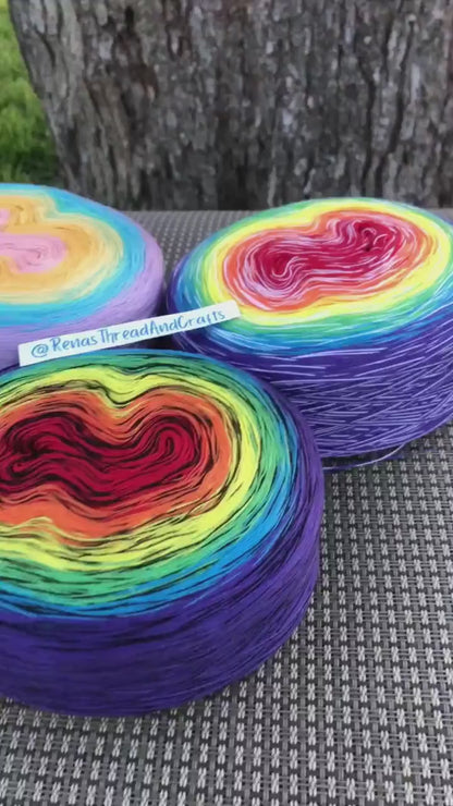 Rainbow Polyester Gradient Cotton Cake Yarn, fingering weight yarn, Option A- regular rainbow, B- Gothic Rainbow, C- Swirl Rainbow